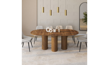 Table à manger extensible Albane 160-200cm 3 pieds pylône effet noyer