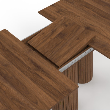 Table à manger extensible Albane 160-200cm 3 pieds pylône effet noyer