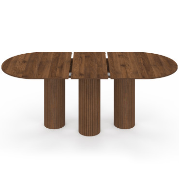 Table à manger extensible Albane 160-200cm 3 pieds pylône effet noyer