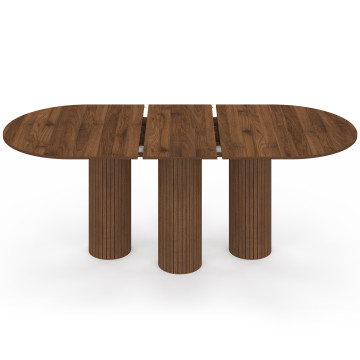 Table à manger extensible Albane 160-200cm 3 pieds pylône effet noyer