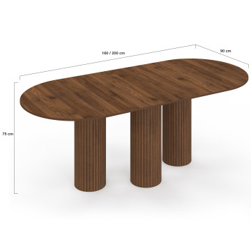 Table à manger extensible Albane 160-200cm 3 pieds pylône effet noyer