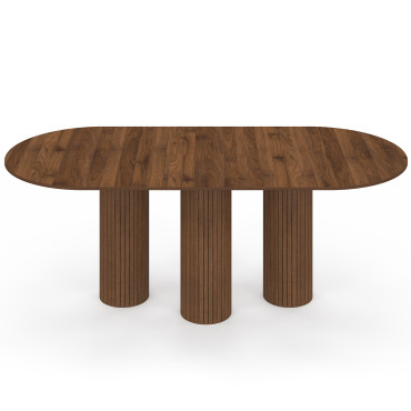 Table à manger extensible Albane 160-200cm 3 pieds pylône effet noyer