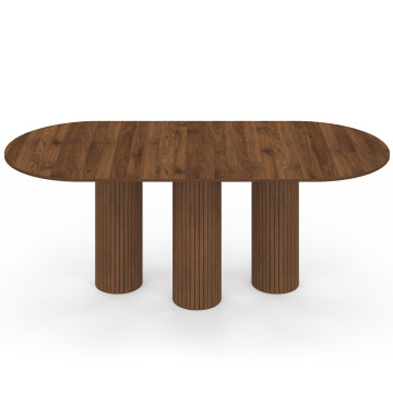 Table à manger extensible Albane 160-200cm 3 pieds pylône effet noyer