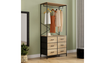 Dressing Iris penderie et 6 tiroirs bois et noir