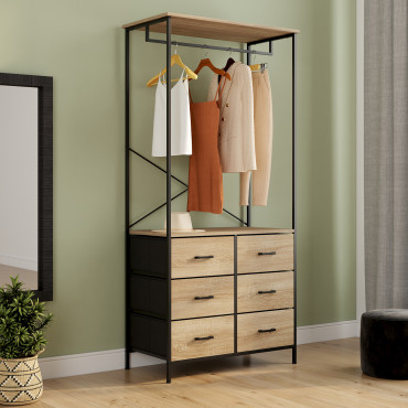 Dressing Iris penderie et 6 tiroirs bois et noir