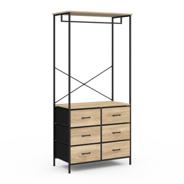 Dressing Iris penderie et 6 tiroirs bois et noir