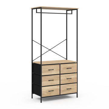 Dressing Iris penderie et 6 tiroirs bois et noir