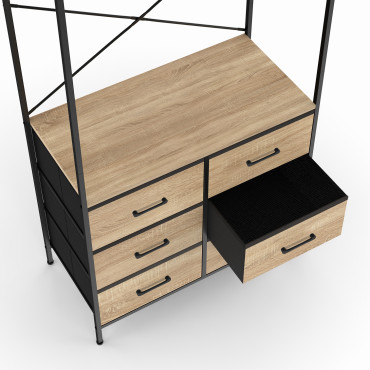 Dressing Iris penderie et 6 tiroirs bois et noir