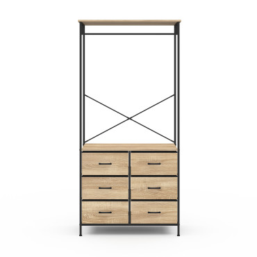 Dressing Iris penderie et 6 tiroirs bois et noir