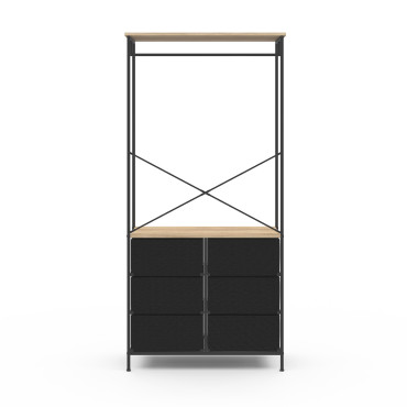 Dressing Iris penderie et 6 tiroirs bois et noir