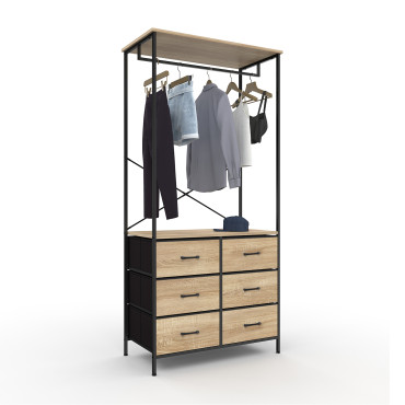 Dressing Iris penderie et 6 tiroirs bois et noir