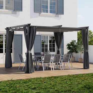 Pergola Marina 3x4m toit rétractable + 4 rideaux
