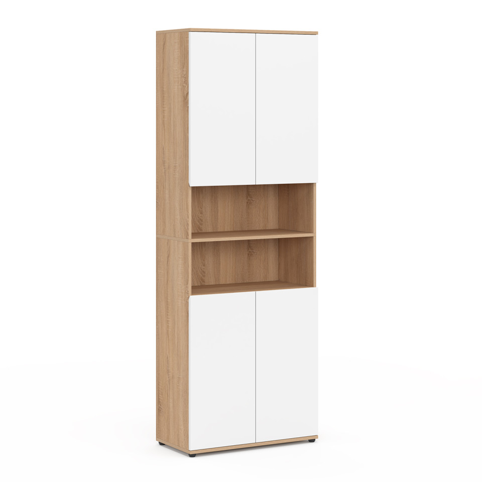 Armoire salle de bain Tom effet hêtre 4 portes blanches