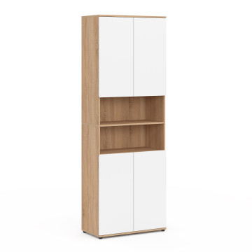 Armoire salle de bain Tom effet hêtre 4 portes blanches