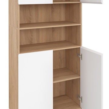 Armoire salle de bain Tom effet hêtre 4 portes blanches