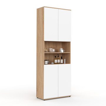 Armoire salle de bain Tom effet hêtre 4 portes blanches