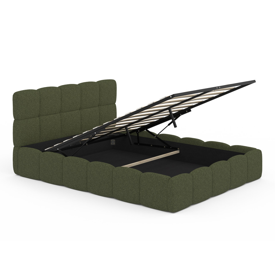 Lit coffre Bubble 140x190cm bouclette vert kaki