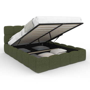 Lit coffre Bubble 140x190cm bouclette vert kaki