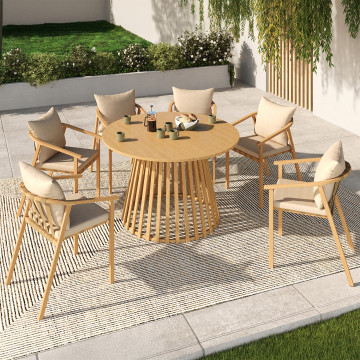 Ensemble repas Hortensia 6 places métal effet bois