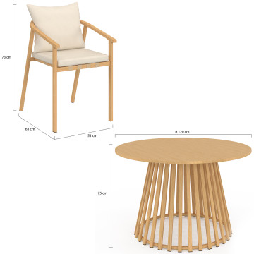 Ensemble repas Hortensia 6 places métal effet bois