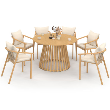 Ensemble repas Hortensia 6 places métal effet bois