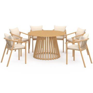 Ensemble repas Hortensia 6 places métal effet bois