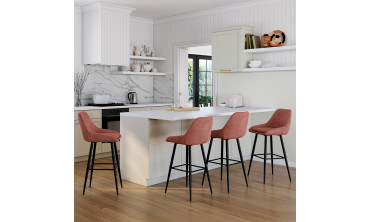 Tabourets de bar Olivia assise velours terracotta pieds métal - lot de 4