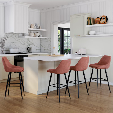 Tabourets de bar Olivia assise velours terracotta pieds métal - lot de 4