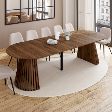 Table à manger ronde extensible Camélia Ø110-300cm effet noyer