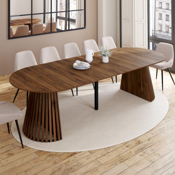 Table à manger ronde extensible Camélia Ø110-300cm effet noyer