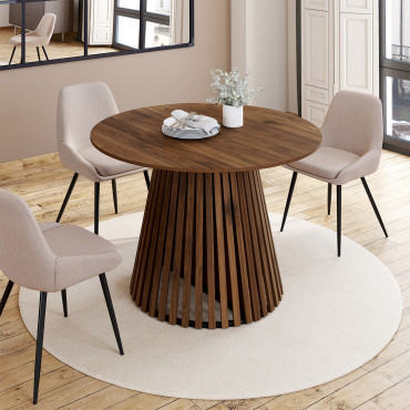 Table à manger ronde extensible Camélia Ø110-300cm effet noyer