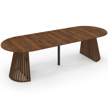 Table à manger ronde extensible Camélia Ø110-300cm effet noyer
