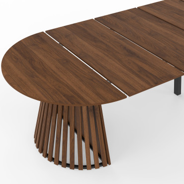 Table à manger ronde extensible Camélia Ø110-300cm effet noyer
