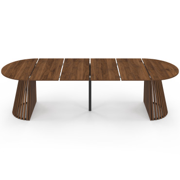 Table à manger ronde extensible Camélia Ø110-300cm effet noyer