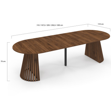 Table à manger ronde extensible Camélia Ø110-300cm effet noyer