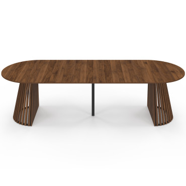 Table à manger ronde extensible Camélia Ø110-300cm effet noyer