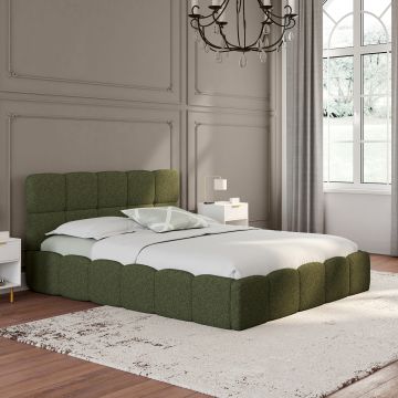 Lit coffre Bubble 140x190cm bouclette vert kaki