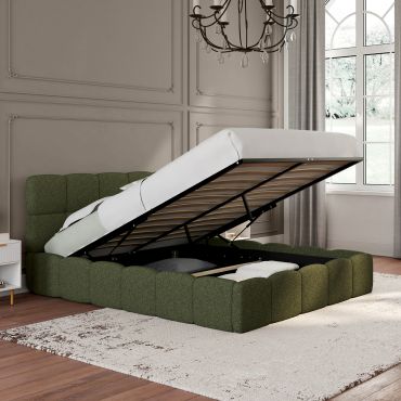 Lit coffre Bubble 140x190cm bouclette vert kaki