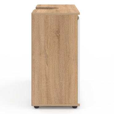 Meuble sous vasque Tom effet hêtre placards blancs