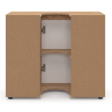 Meuble sous vasque Tom effet hêtre placards blancs