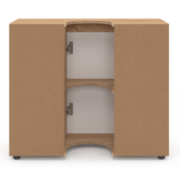 Meuble sous vasque Tom effet hêtre placards blancs