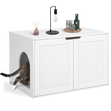 Maison de toilette pour chat blanche litière intégrée