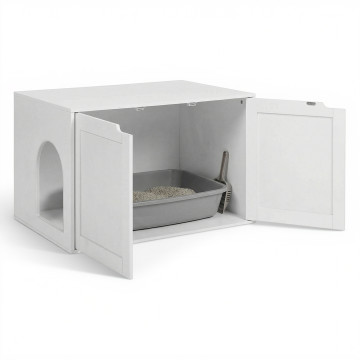 Maison de toilette pour chat blanche litière intégrée