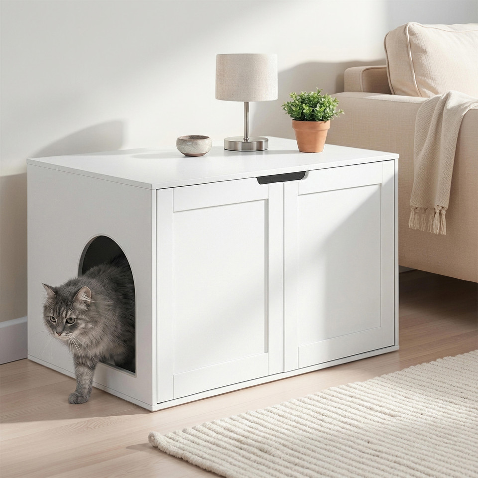 Maison de toilette pour chat blanche litière intégrée