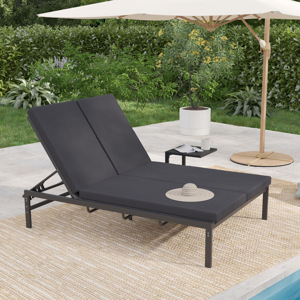 Bain de soleil double 182cm avec coussin gris