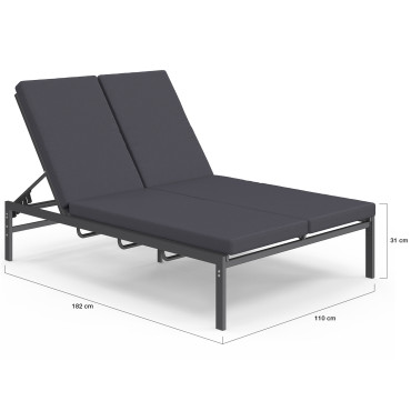 Bain de soleil double 182cm avec coussin gris
