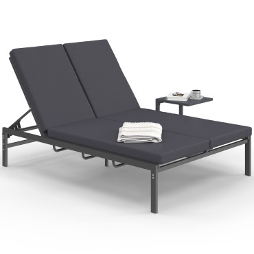 Bain de soleil double 182cm avec coussin gris