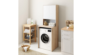 Meuble dessus machine à laver Will blanc et bois