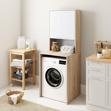 Meuble dessus machine à laver Will blanc et bois