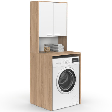 Meuble dessus machine à laver Will blanc et bois